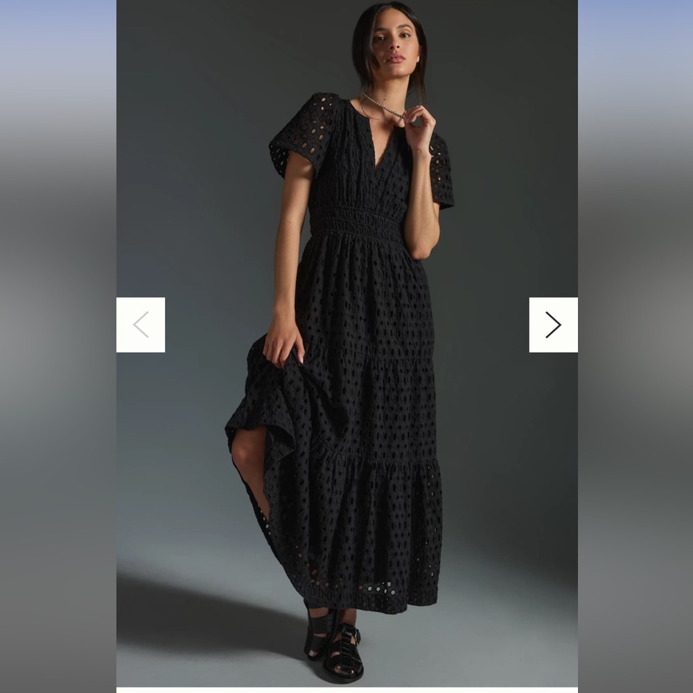 Anthropologie Black Eyelet Maxi Dress